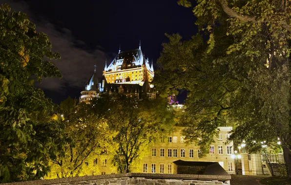 Night, lights, home, Canada, QC, the château Frontenac