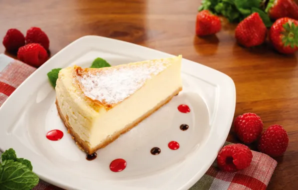 Picture raspberry, strawberry, dessert, cheese, cheesecake