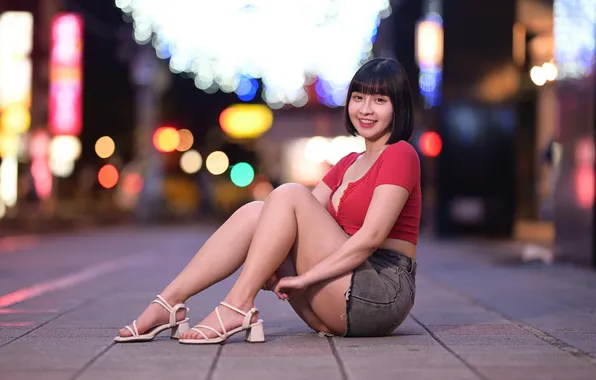 Girl, smile, skirt, t-shirt, legs, Asian
