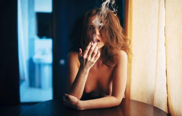 Girl, Chest, Look, Light, Cigarette