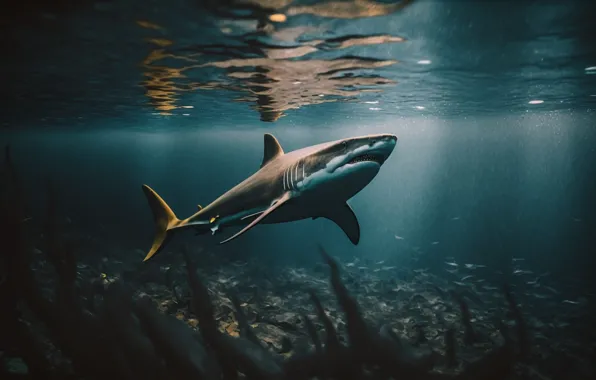 Sea, look, shark, underwater world, the bottom of the sea, AI art, neural network