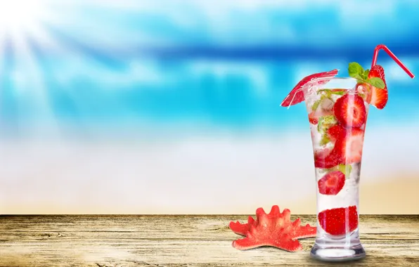 Picture glass, strawberry, cocktail, starfish, strawberry Mojito