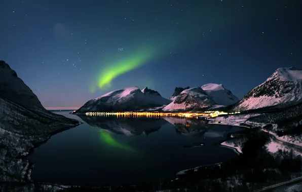Picture winter, mountains, night, Northern lights