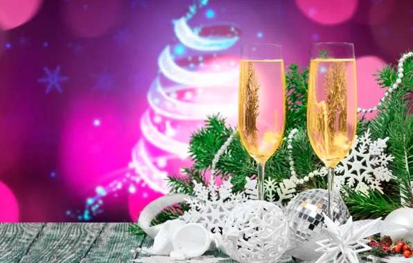 Decoration, snowflakes, branches, background, holiday, balls, toy, Board