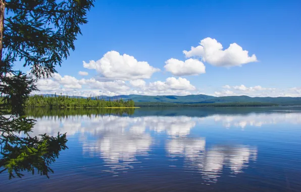 The sky, water, trees, reflection, Lake