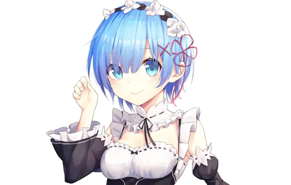 Background, portrait, girl, white background, bow, the maid, REM, Re Zero Kara Hajime Chip Isek …