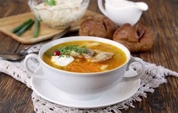 Bread, soup, sour cream
