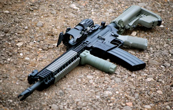 Picture weapons, machine, gravel, AR-15, assault rifle