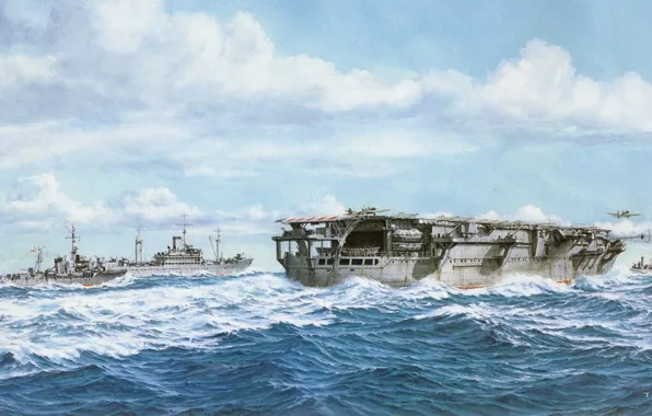 Ship, art, the carrier, Navy, military, Japanese, WW2, aircraft carrier