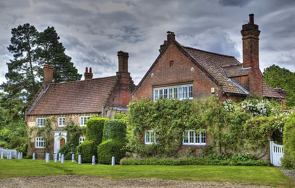 Greens, grass, trees, design, England, the bushes, columns, Heydon