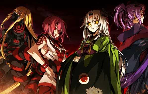 Picture look, smile, girls, demons, art, yucata, g yuusuke, kaji wait to wring kaguya