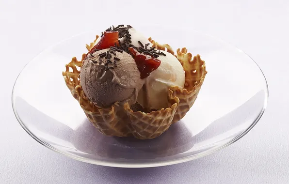 Balls, food, chocolate, ice cream, basket, dessert, jam