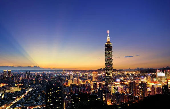 Picture the sky, sunset, the city, lights, home, the evening, China, Taiwan