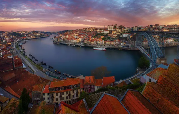 Bridge, the city, building, roof, panorama, Portugal, pond, Port