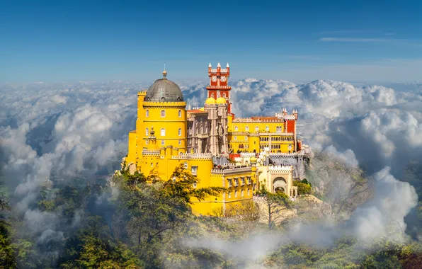 Picture sky, mountains, clouds, castle, Portugal, palace, Lisbon, National Palace of Pena