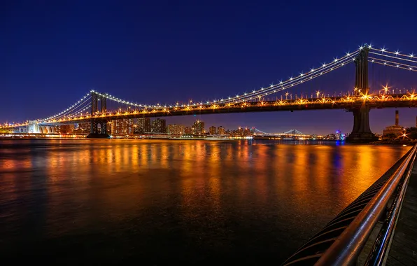 The sky, night, bridge, lights