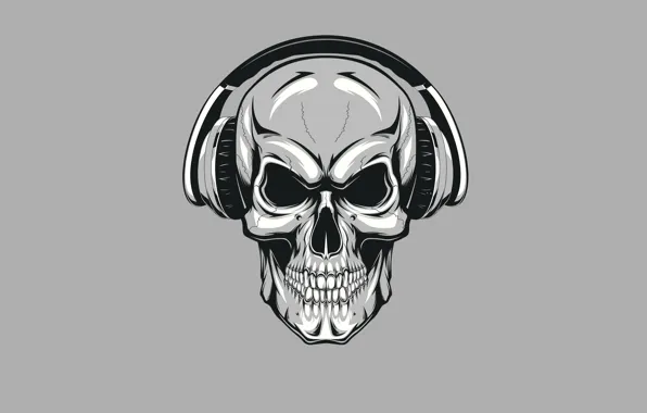 Picture skull, minimalism, headphones, skeleton, sake