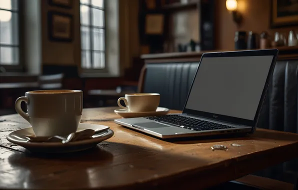Table, room, Windows, coffee, interior, Cup, Cup, laptop