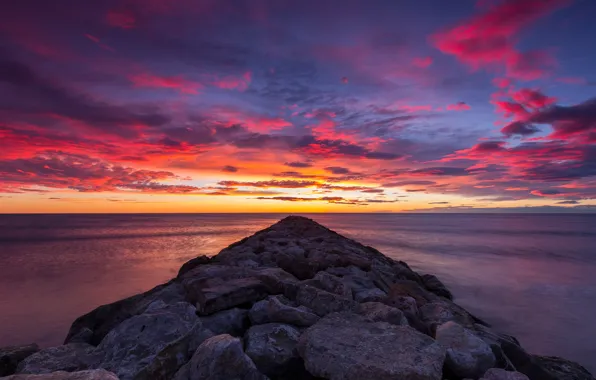 Sea, clouds, stones, pierce, glow, Spain, Valencia