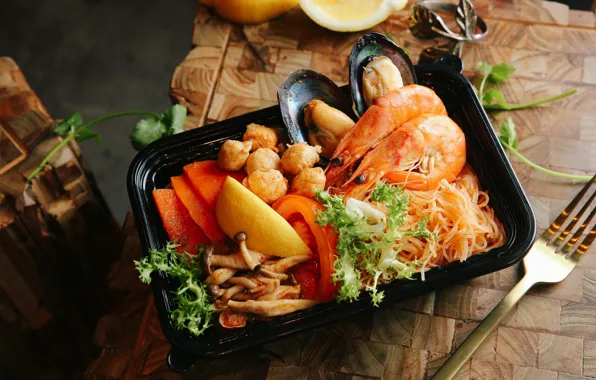 Dish, seafood, serving