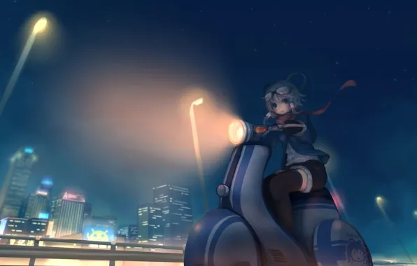 Night, the city, art, lights, girl, vocaloid, scooter, need6699955