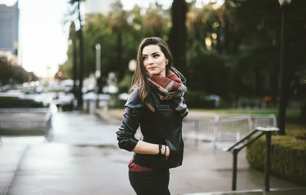 Picture girl, street, clothing, jacket, brown hair, kozhanka