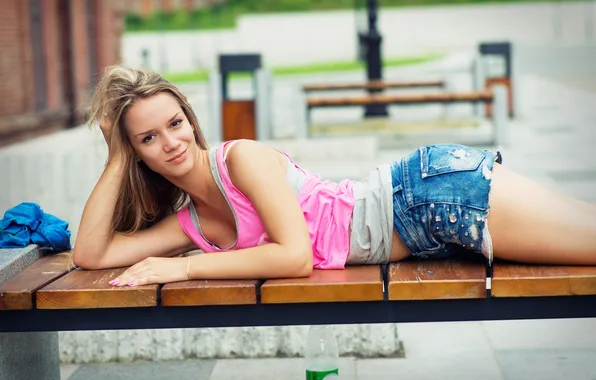 Girl, shorts, smile, beautiful, sweet, T-shirt