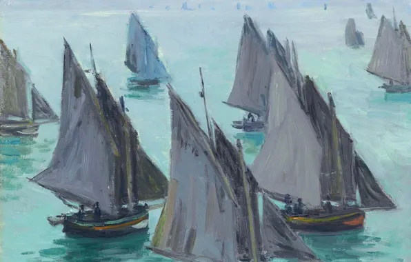 Picture picture, sail, seascape, Claude Monet, Fishing Boats. Calm Sea