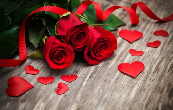 Picture roses, red, love, buds, heart, wood, flowers, romantic