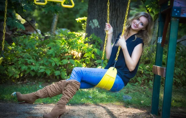 Summer, girl, face, smile, swing, Madeleine