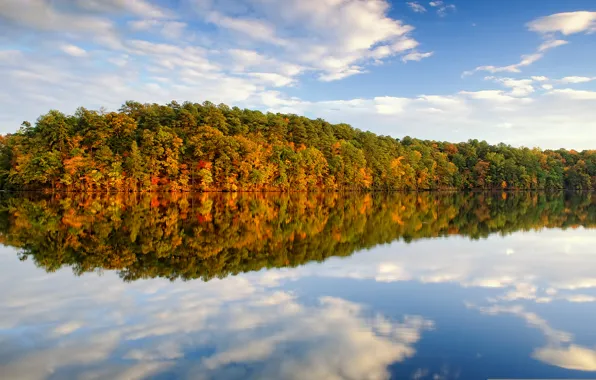 Picture autumn, clouds, trees, lake, reflection