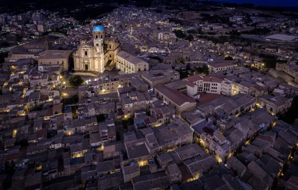 Night, lights, home, Italy, Cathedral, Sicily, Piazza Armerina