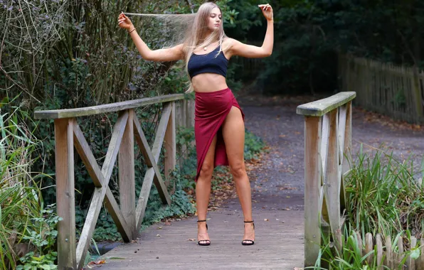 Pose, skirt, topic, the bridge, figure, Sophie, beautiful legs
