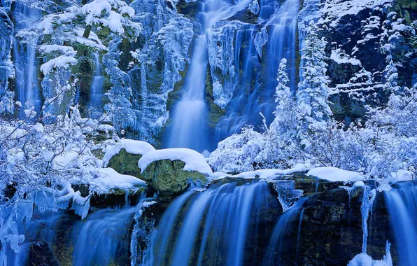 Picture winter, snow, waterfall, Canada, Albert, Jasper National Park, Tangle Creek Falls