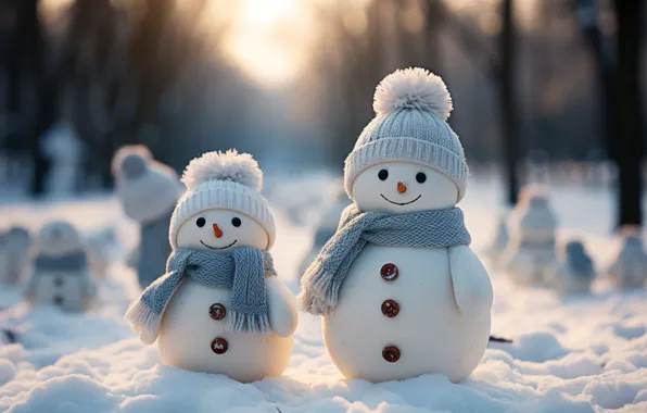 Winter, snow, decoration, snowflakes, New Year, Christmas, snowman, new year