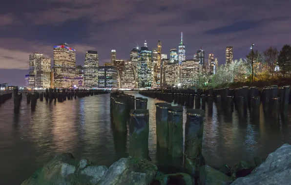 Night, the city, Strait, building, home, New York, lighting, USA