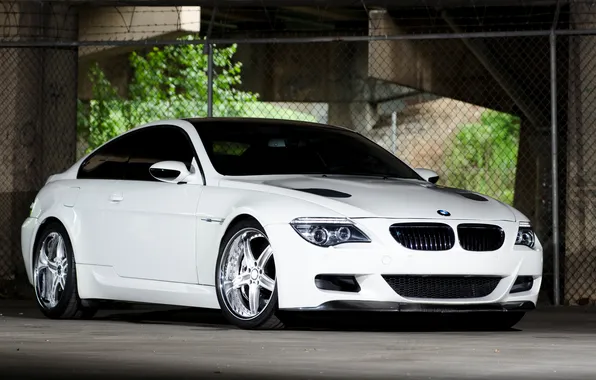 White, tuning, bmw, BMW, coupe, the fence, white, front view