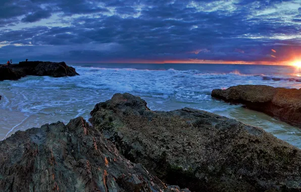 Rocks, dawn, coast, Australia, Australia, Queensland, QLD, The coral sea