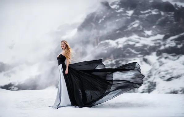 Picture Girl, Beautiful, Model, Black, Snow, Fashion, Cold, Long