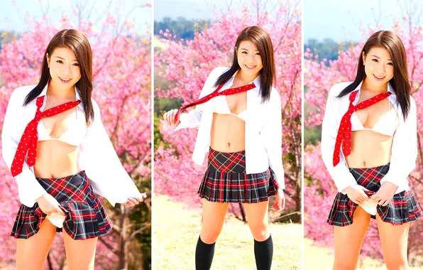 Beautiful, Asian, Model, Flowers, Smile, Woman, Cute, Trees