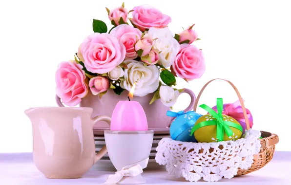 Roses, eggs, Easter, pink, flowers, eggs, easter, roses