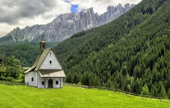 Picture clouds, mountains, chapel