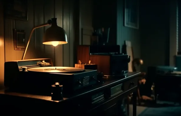 Light, retro, music, room, lamp, window, player, vinyl