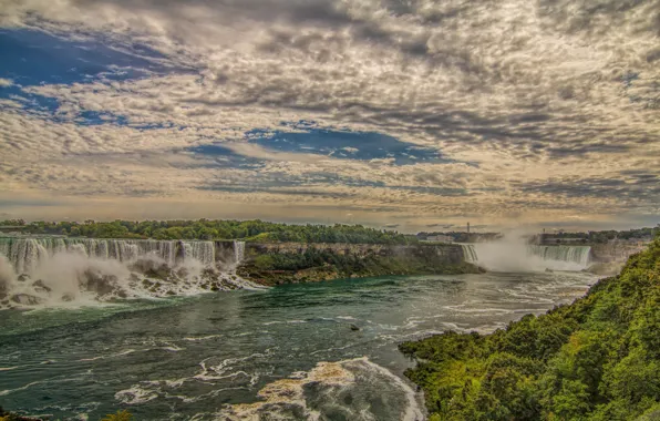 Picture the sky, clouds, river, open, rocks, stream, Niagara falls