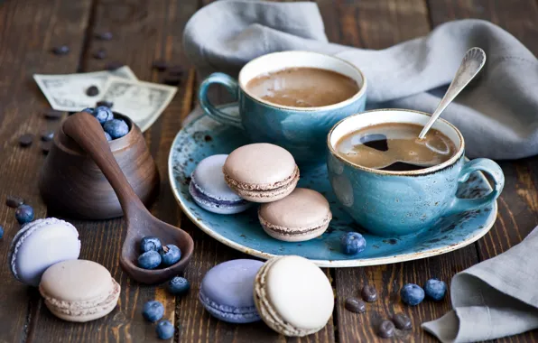 Berries, coffee, cookies, blueberries, dessert, macaroon