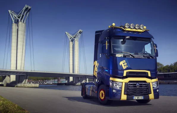 Renault, on the shore, tractor, 4x2, dark blue, 2019, Renault Trucks, T-series