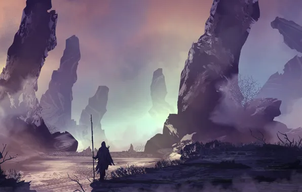 Figure, Rocks, Warrior, Landscape, Art, Landscapes, Digital Art, TacoSauceNinja