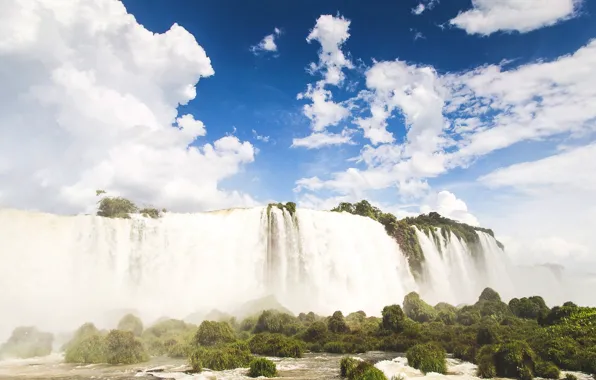 Picture the sky, water, clouds, trees, South America, река Игуасу, водопады Игуасу