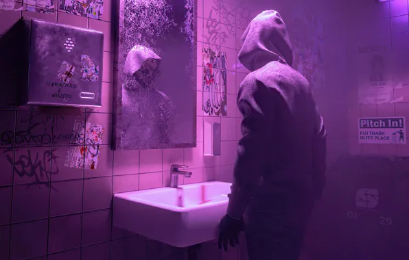 Reflection, future, mirror, reflection, mirror, fantastic art, fantastic art, purple-pink haze