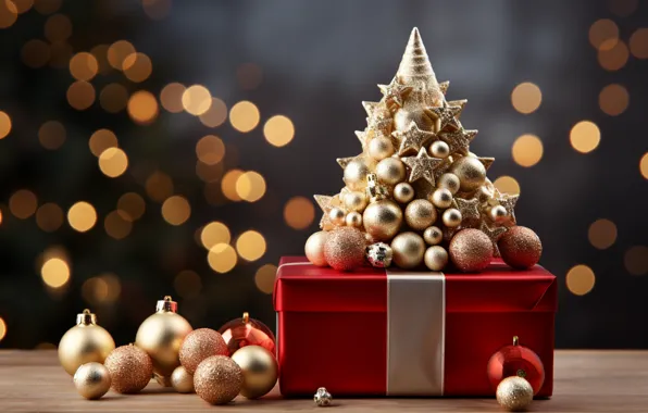 Balls, lights, box, gift, Shine, Christmas, gifts, New year